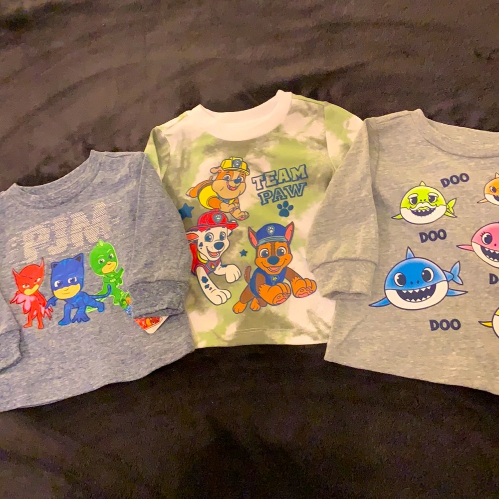 Paw Patrol, PJ Masks, and Baby Shark Shirts